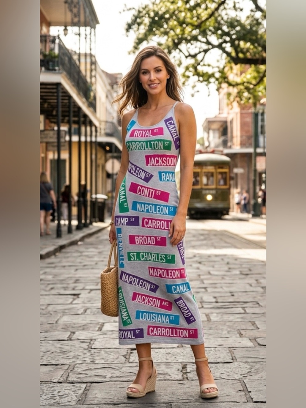 New! QUEEN OF SPARKLES NOLA Sequin Street Sign Knit Maxi Dress